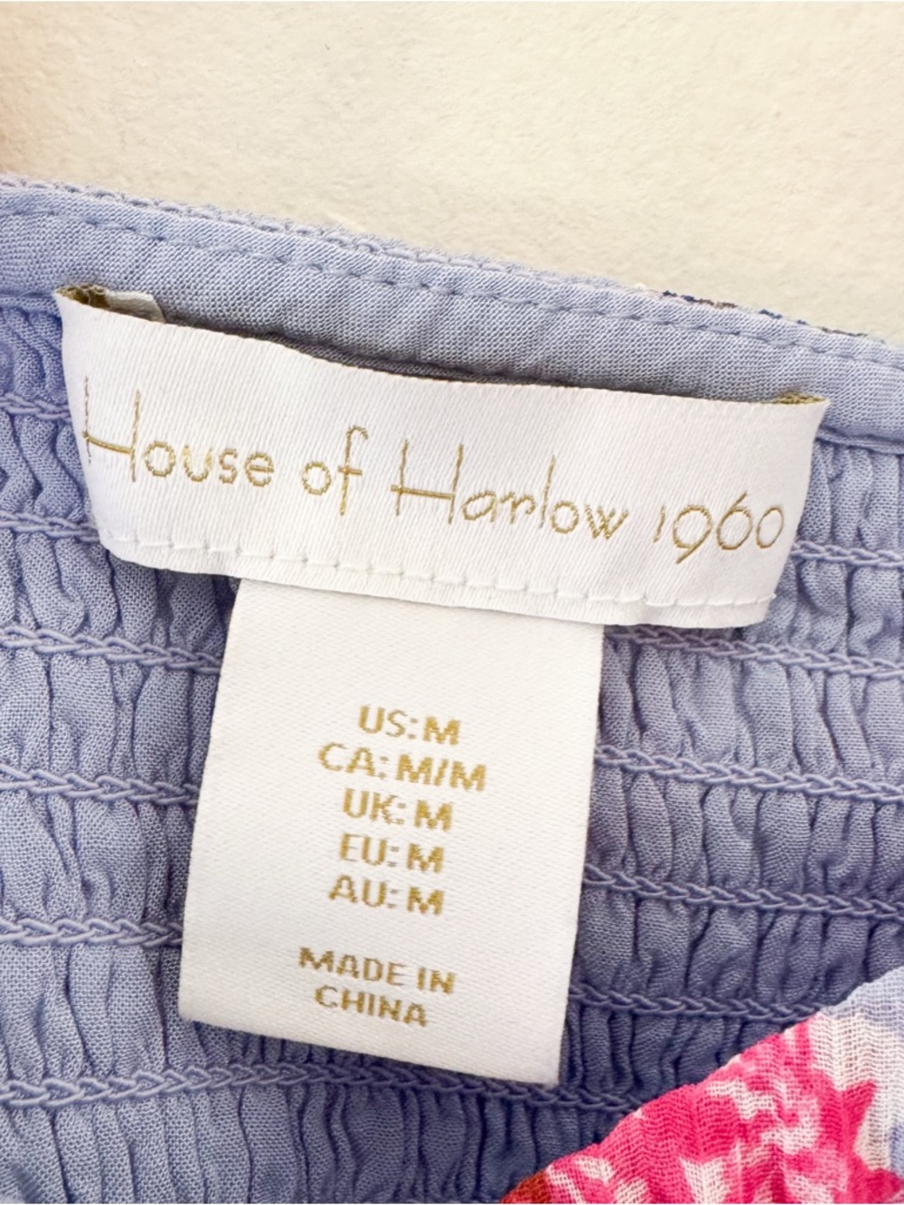 House of Harlow Floral Ruffle Cropped Peasant Top in Light Blue and Pink Size M - Picture 3 of 6
